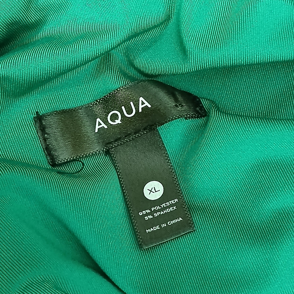 Aqua | Kelly Green Ruched Fitted Blouse with Mandarin Collar Size XL - Picture 6 of 6